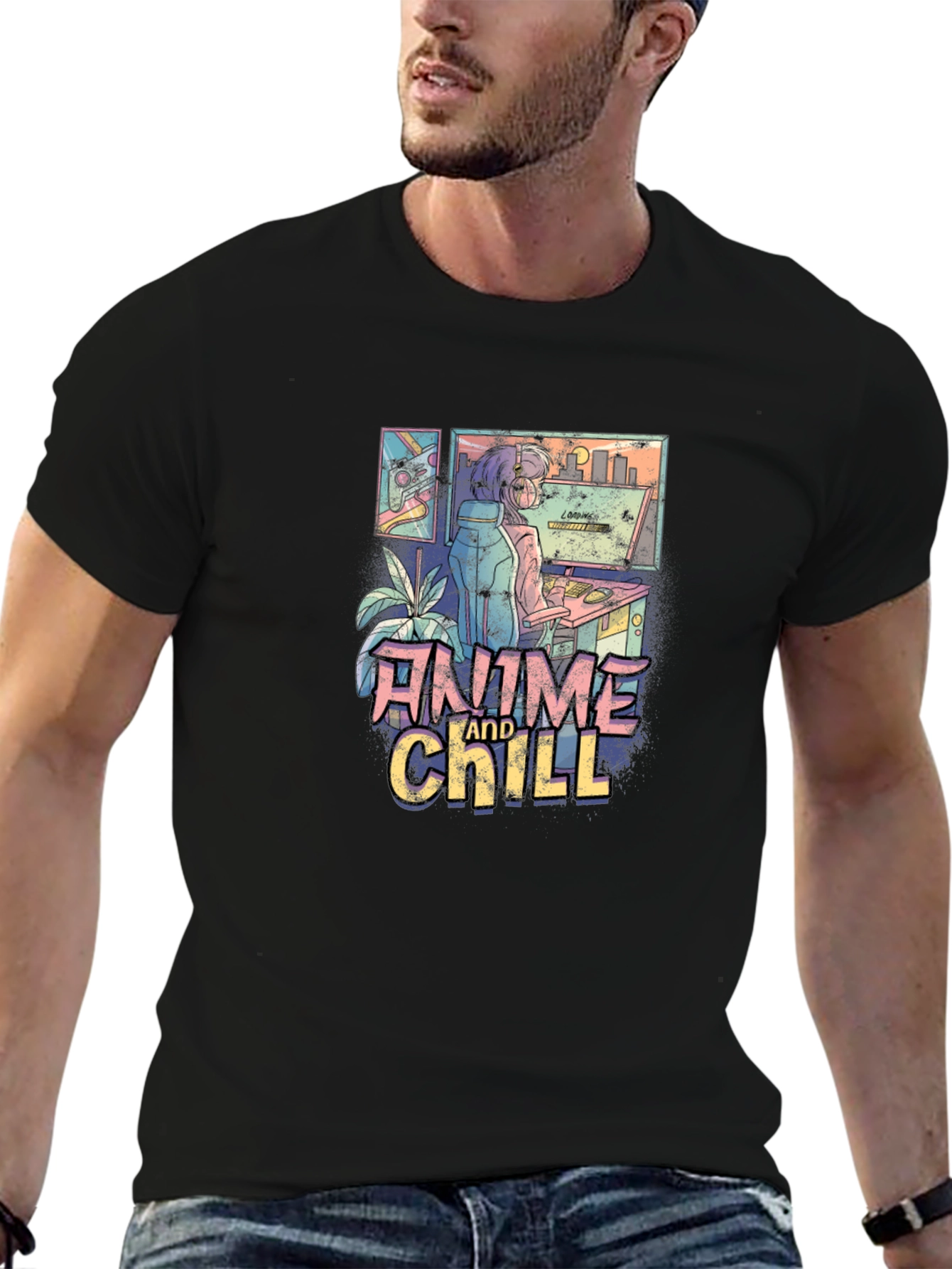 Anime and Chill Graphic T-Shirt - Relaxed Style