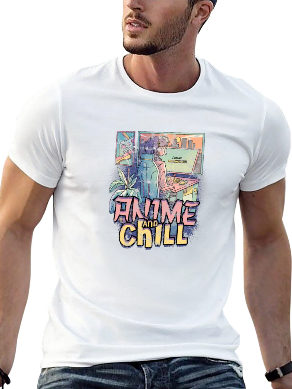 Anime and Chill Graphic T-Shirt - Relaxed Style