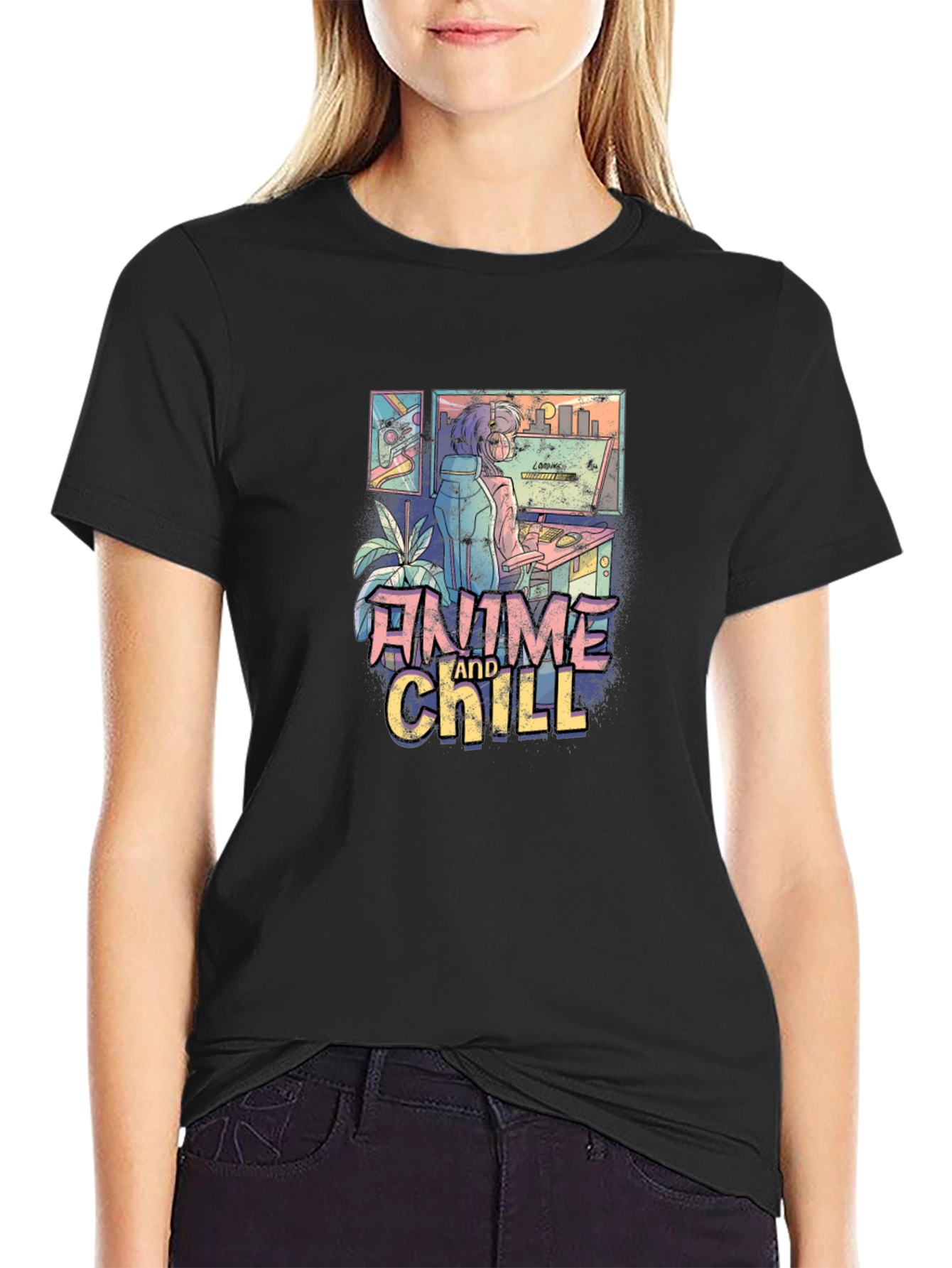 Anime and Chill Graphic T-Shirt - Relaxed Style