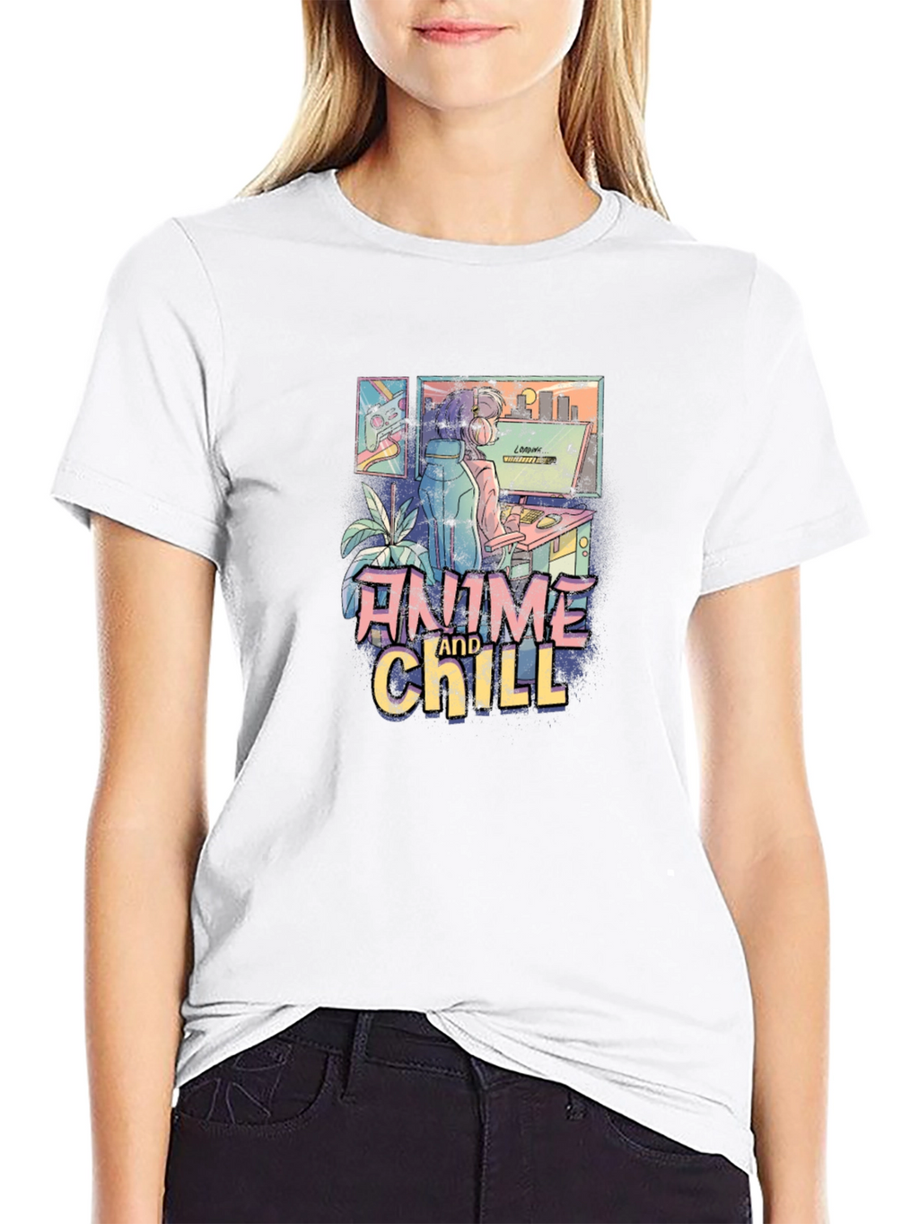 Anime and Chill Graphic T-Shirt - Relaxed Style