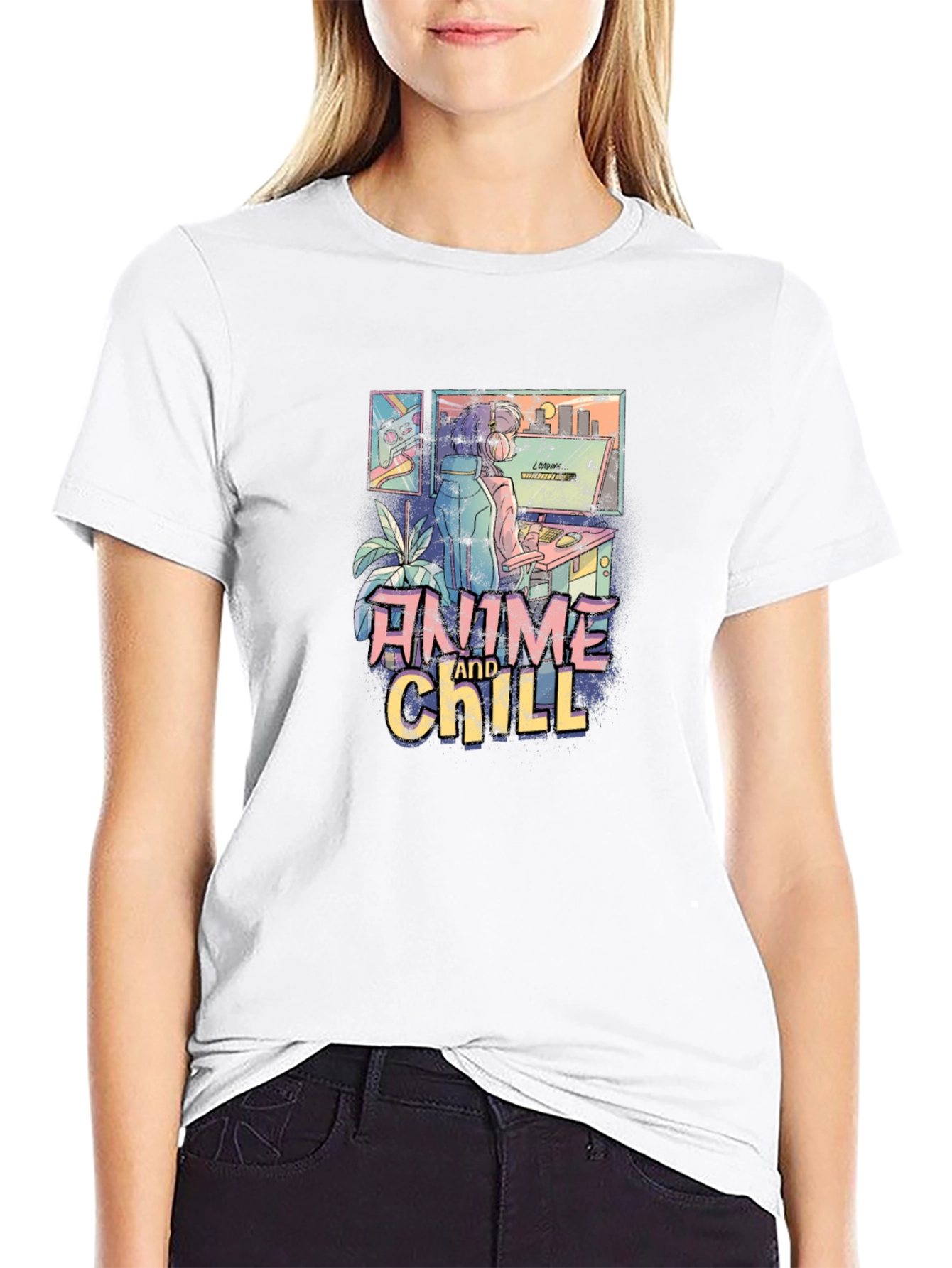 Anime and Chill Graphic T-Shirt - Relaxed Style