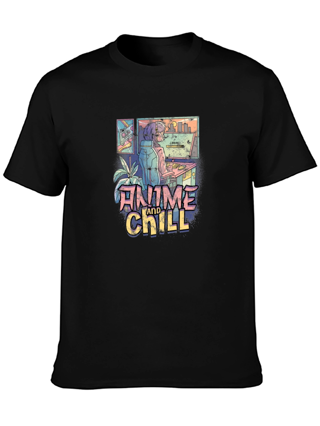 Anime and Chill Graphic T-Shirt - Relaxed Style
