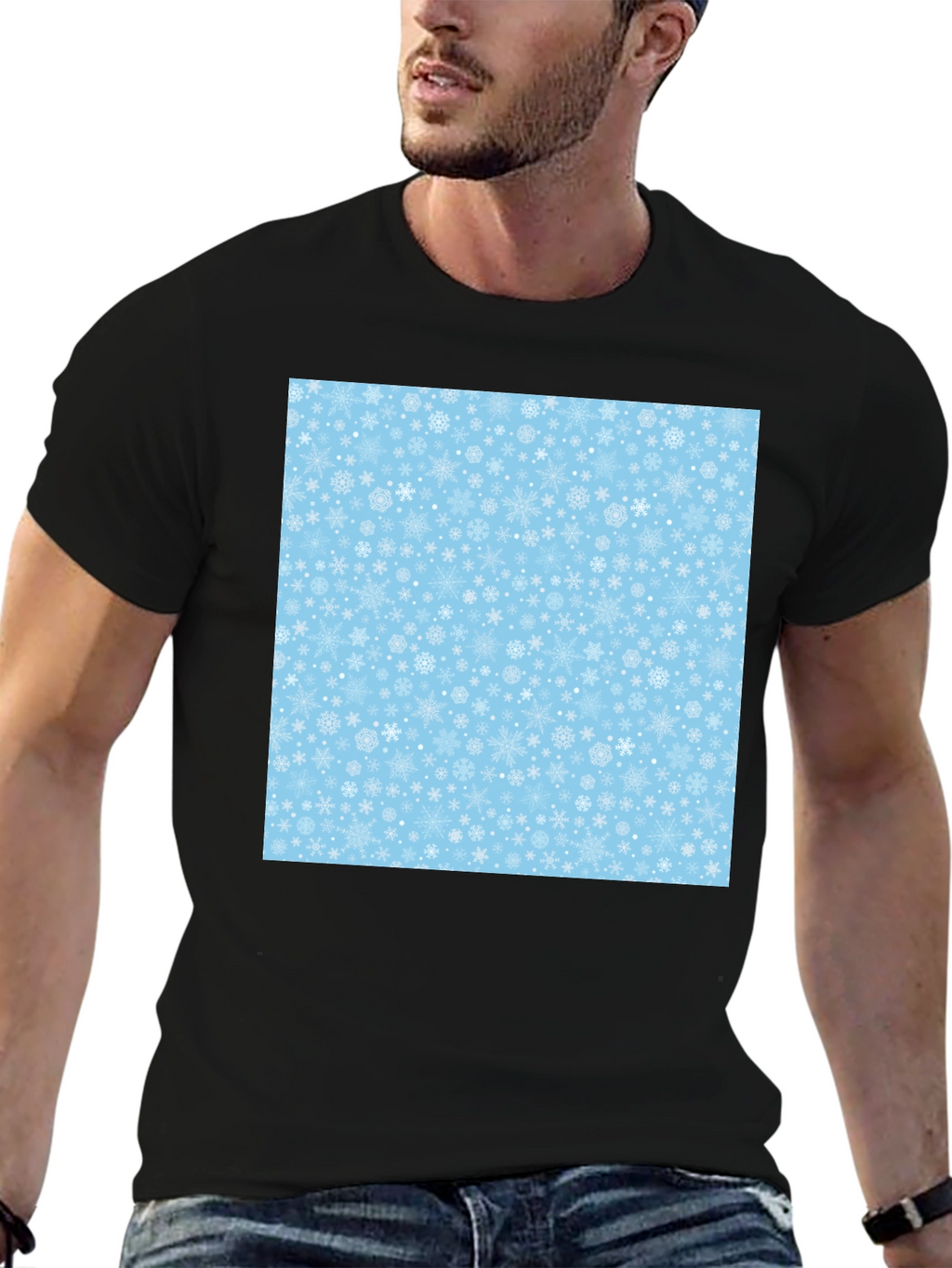 Snowflake Pattern Black T-Shirt