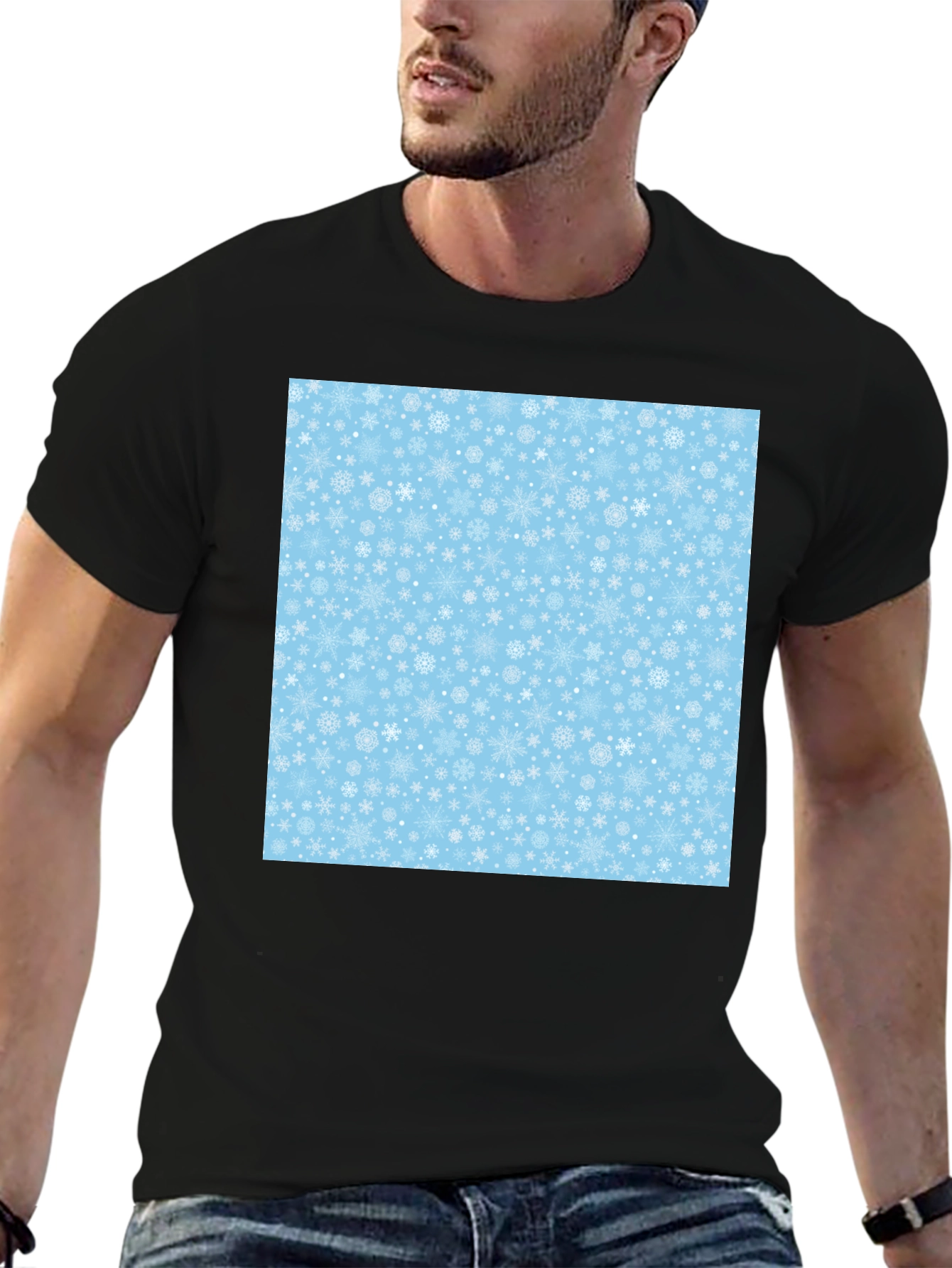 Snowflake Pattern Black T-Shirt
