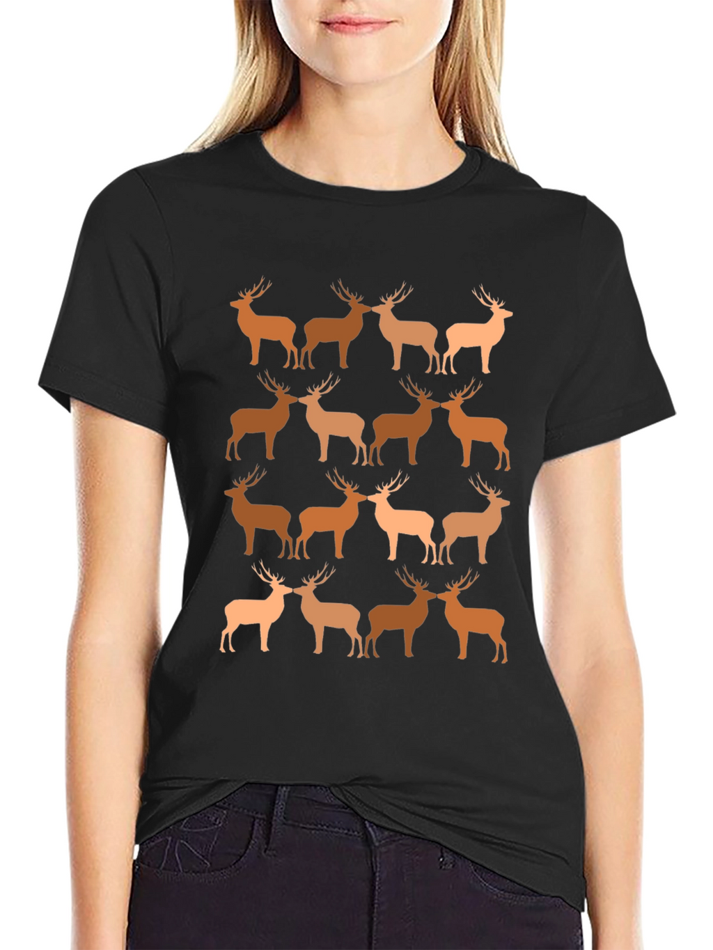 Deer Pattern T-Shirt - Black