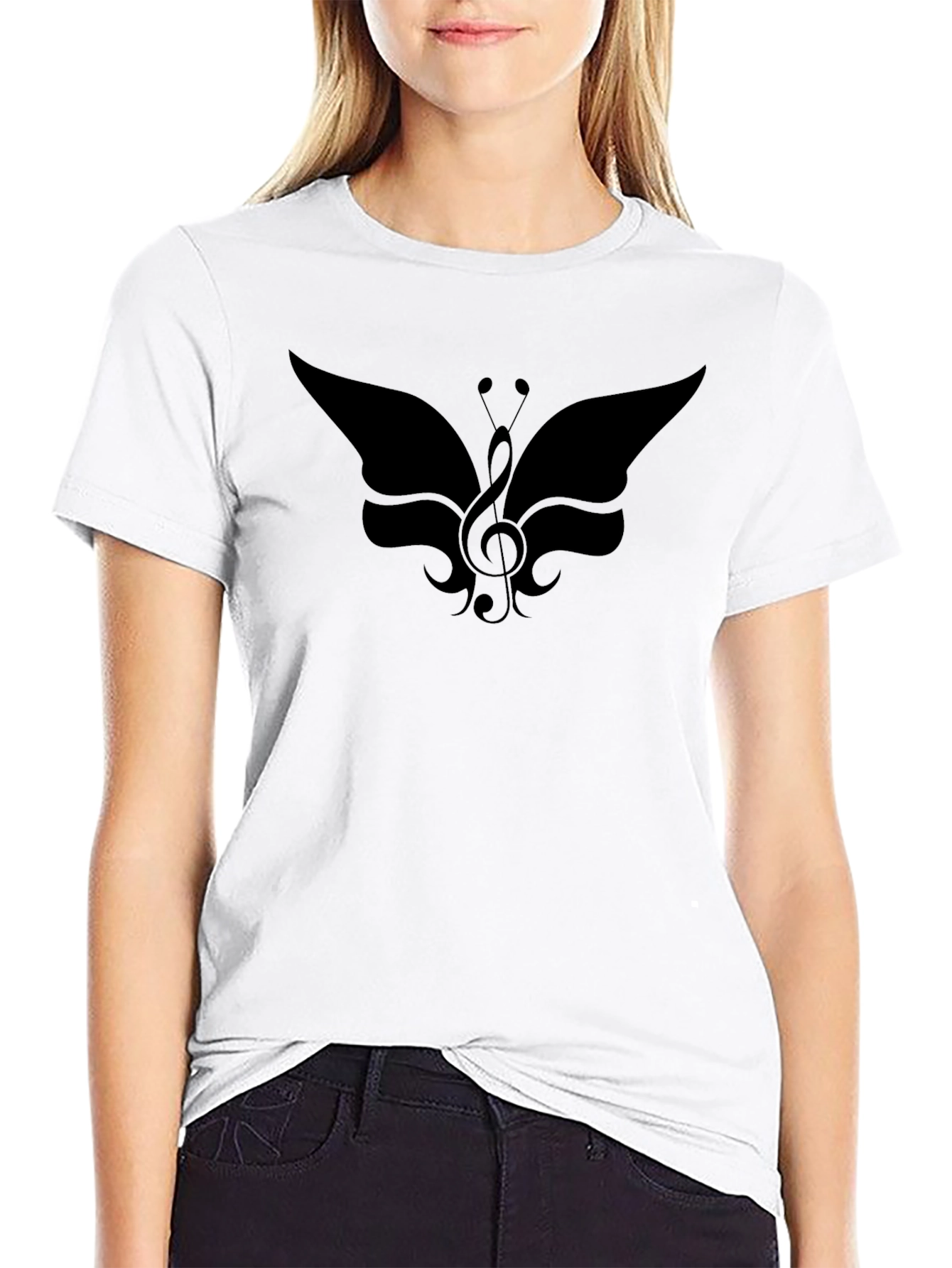 Butterfly Treble Clef Graphic Tee - Black