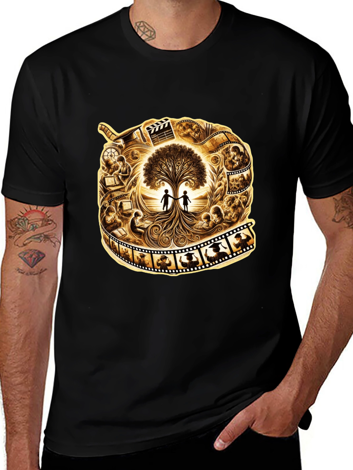 Film Reel Tree of Life Black Graphic Tee