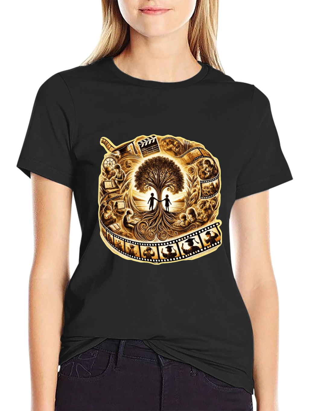 Film Reel Tree of Life Black Graphic Tee