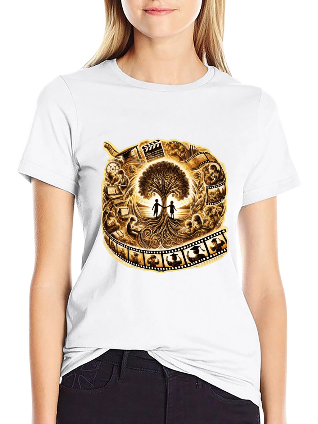 Film Reel Tree of Life Black Graphic Tee
