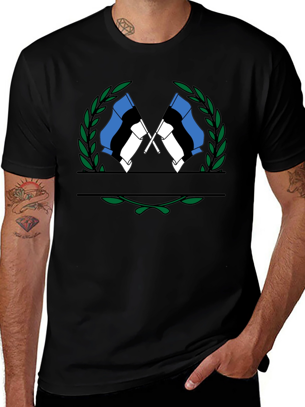 Estonian Flag Wreath Graphic Tee - Black