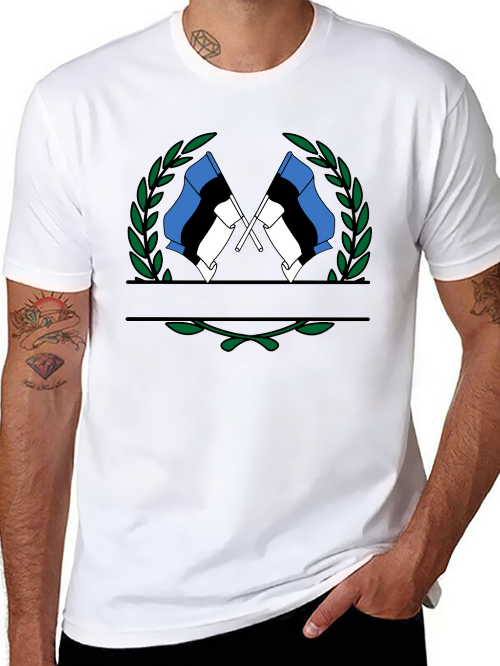 Estonian Flag Wreath Graphic Tee - Black