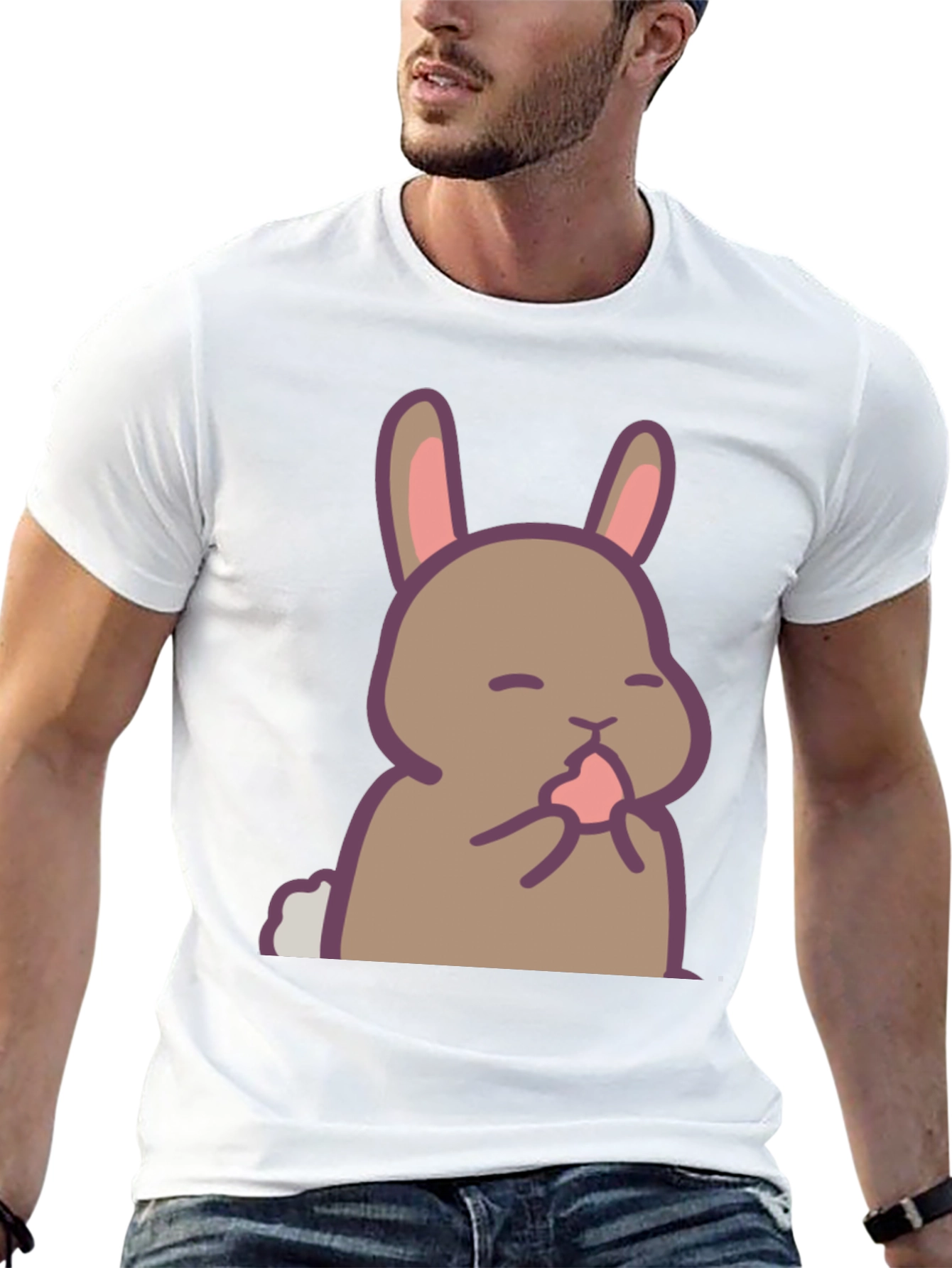 Cute Rabbit Graphic Black T-Shirt