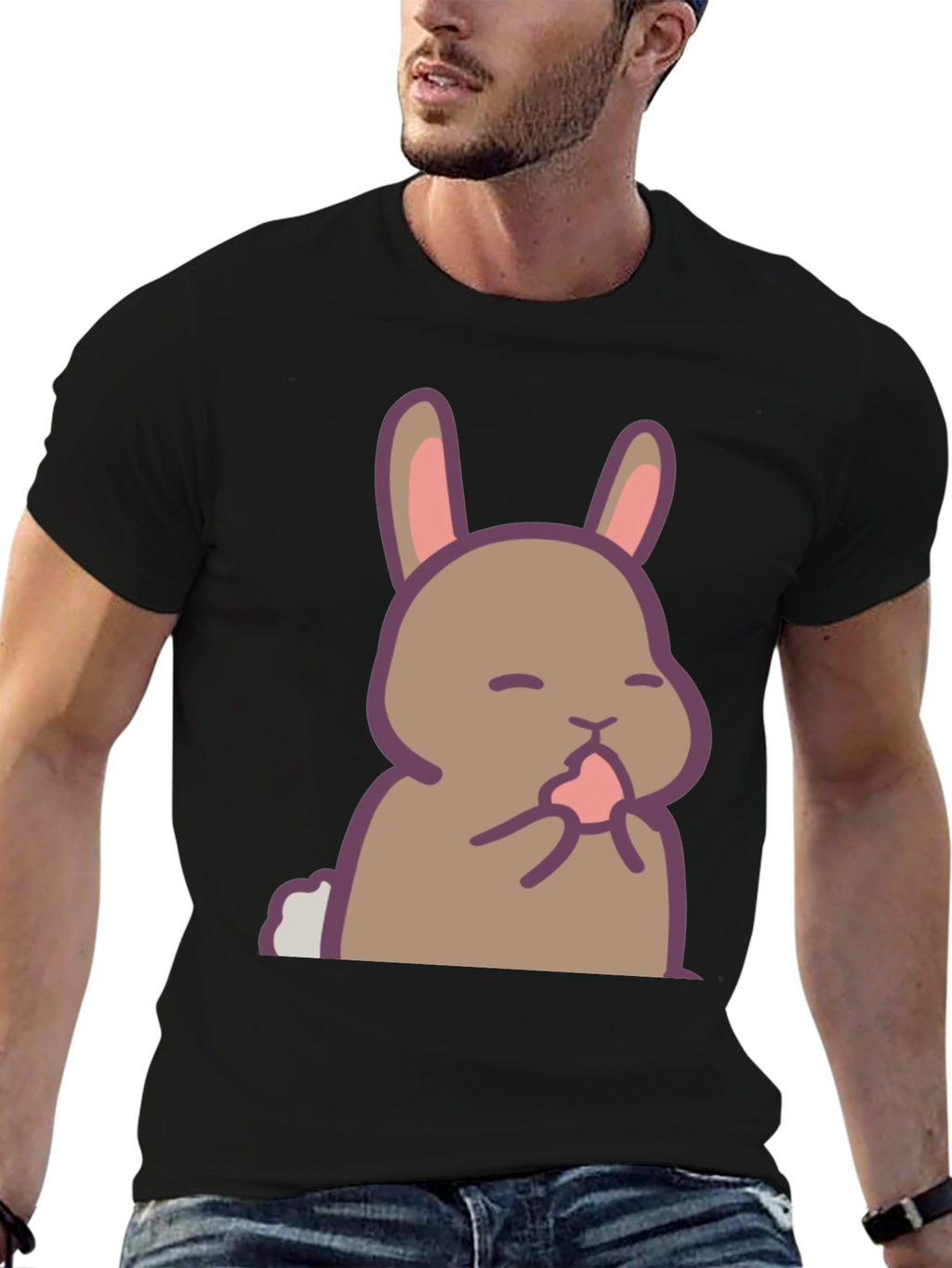 Cute Rabbit Graphic Black T-Shirt
