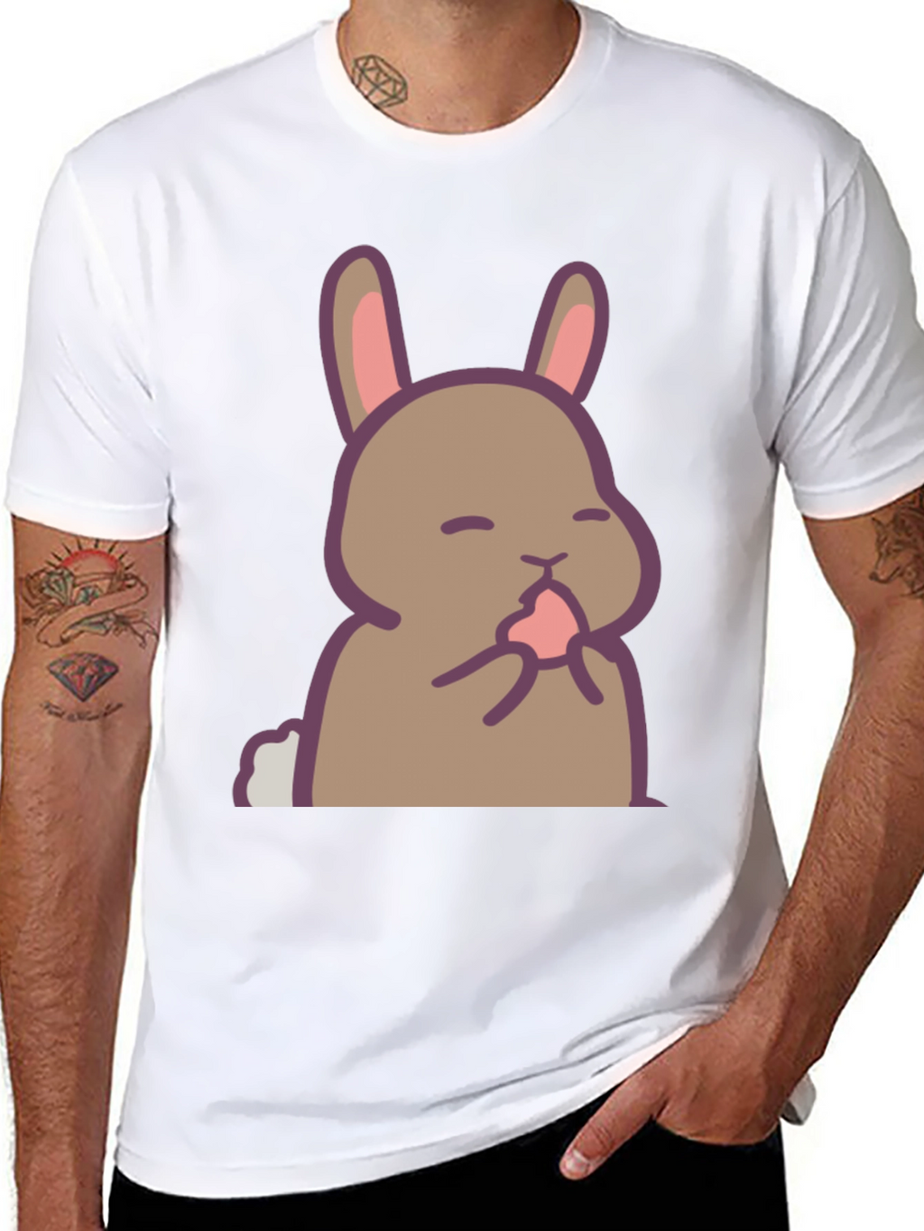 Cute Rabbit Graphic Black T-Shirt