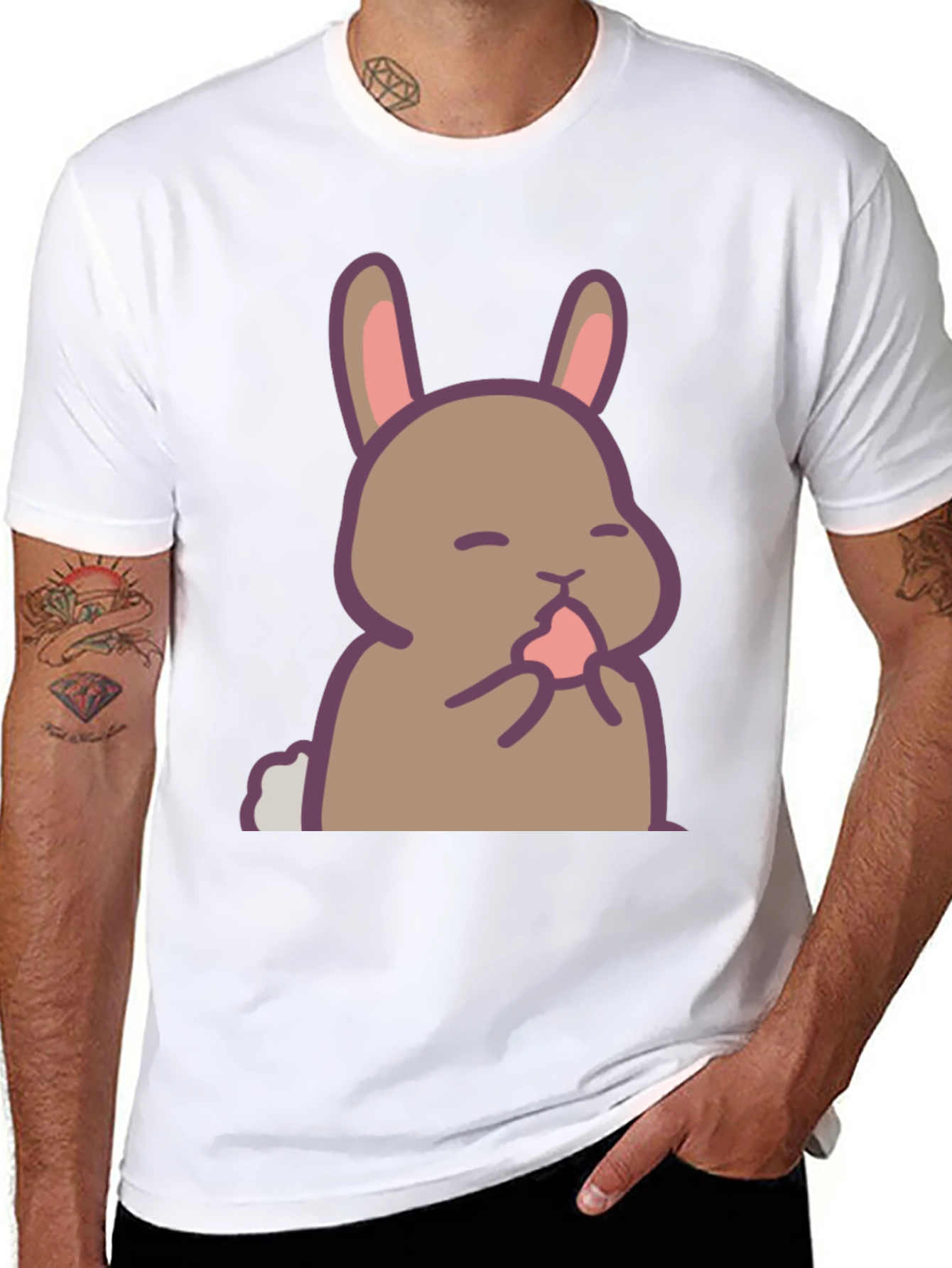 Cute Rabbit Graphic Black T-Shirt
