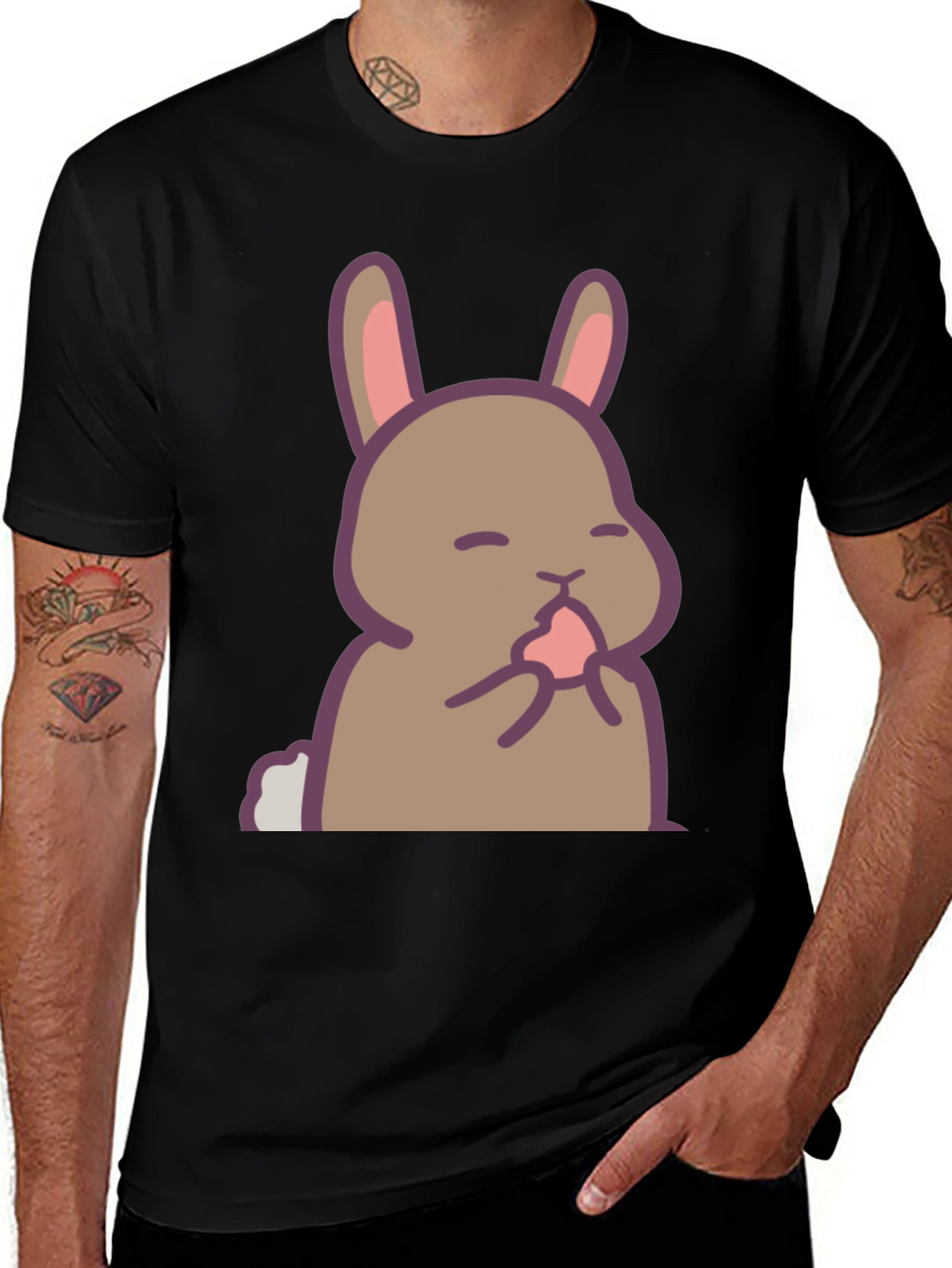 Cute Rabbit Graphic Black T-Shirt