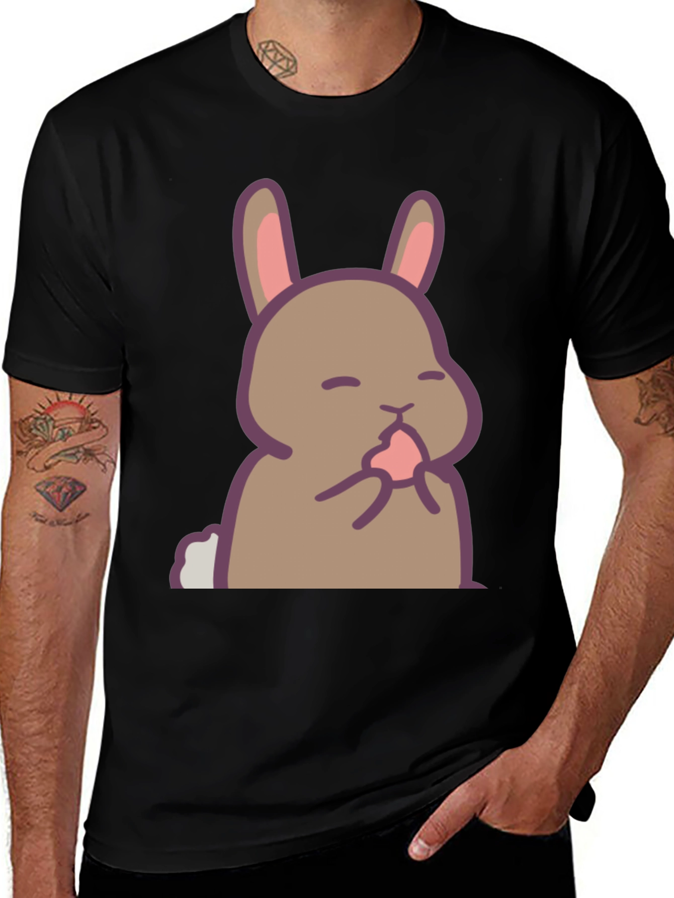 Cute Rabbit Graphic Black T-Shirt