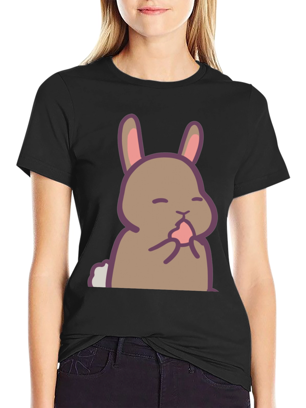 Cute Rabbit Graphic Black T-Shirt