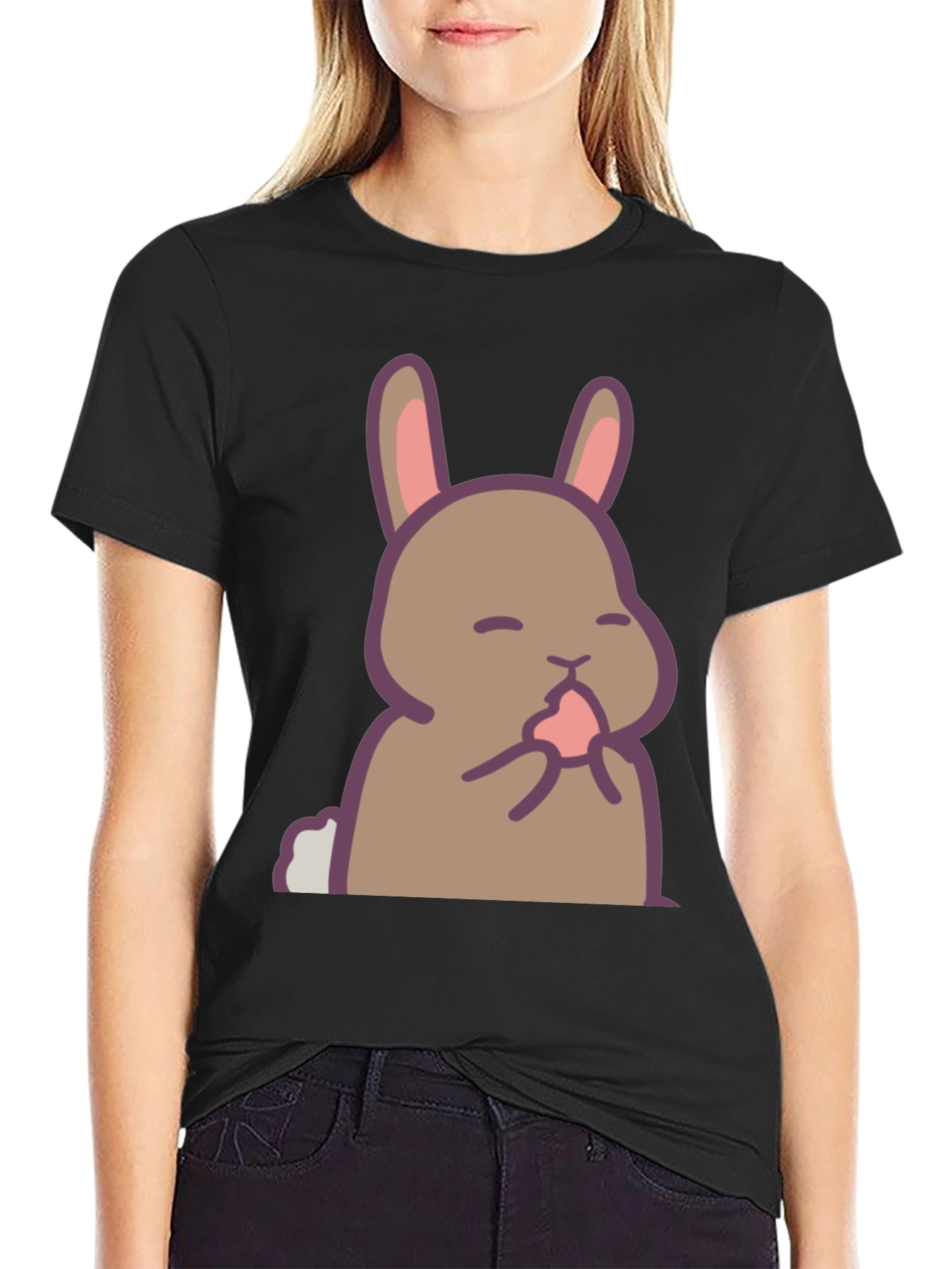Cute Rabbit Graphic Black T-Shirt