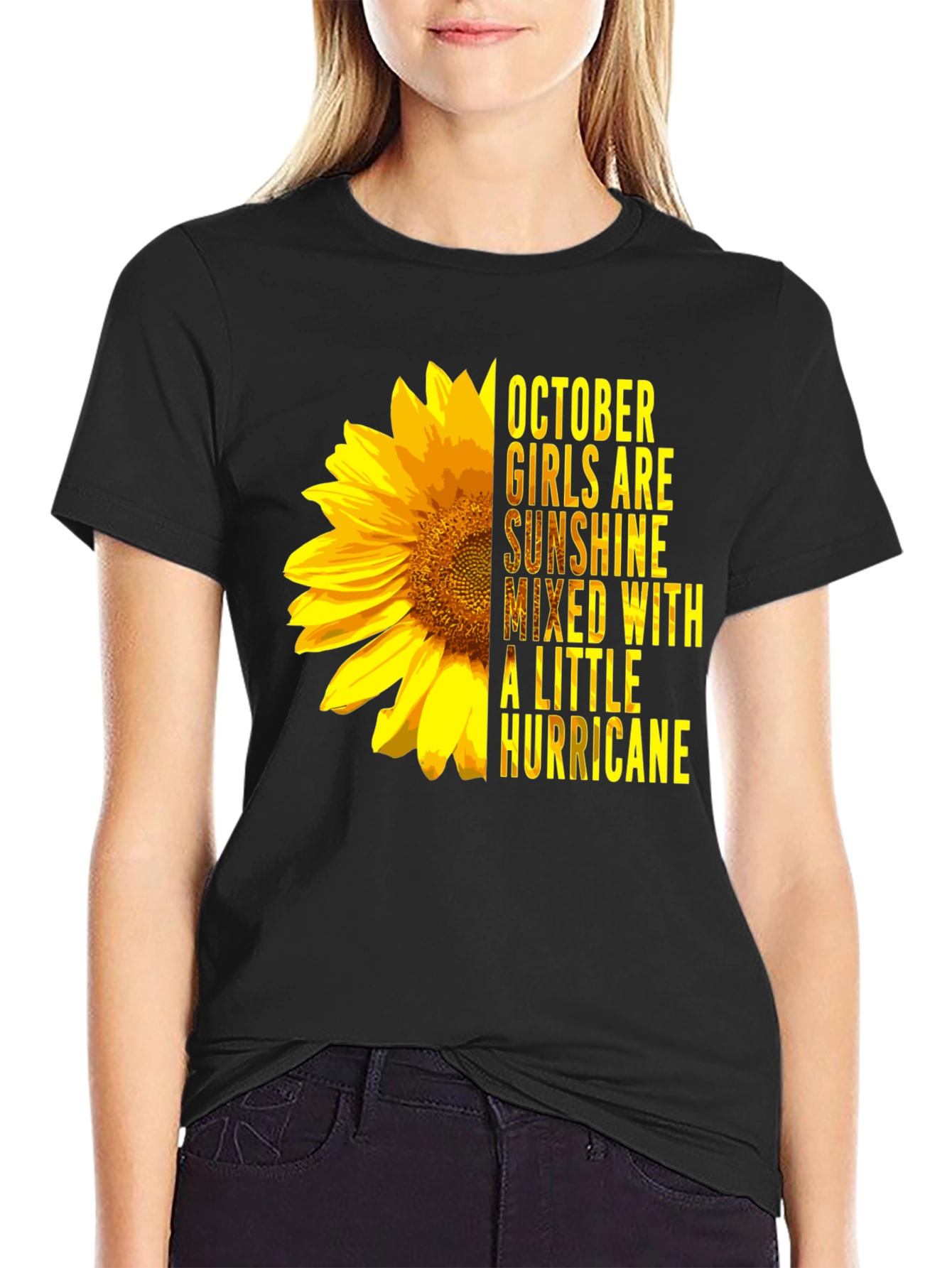 October Girl Sunflower Graphic Tee - Black