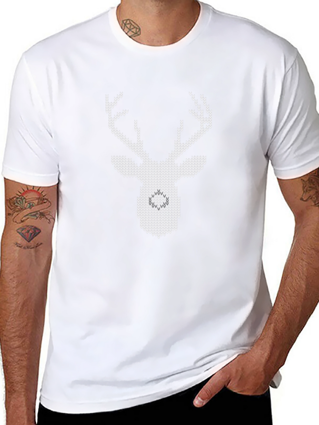 Knitted Reindeer T-Shirt - Holiday Festive Top