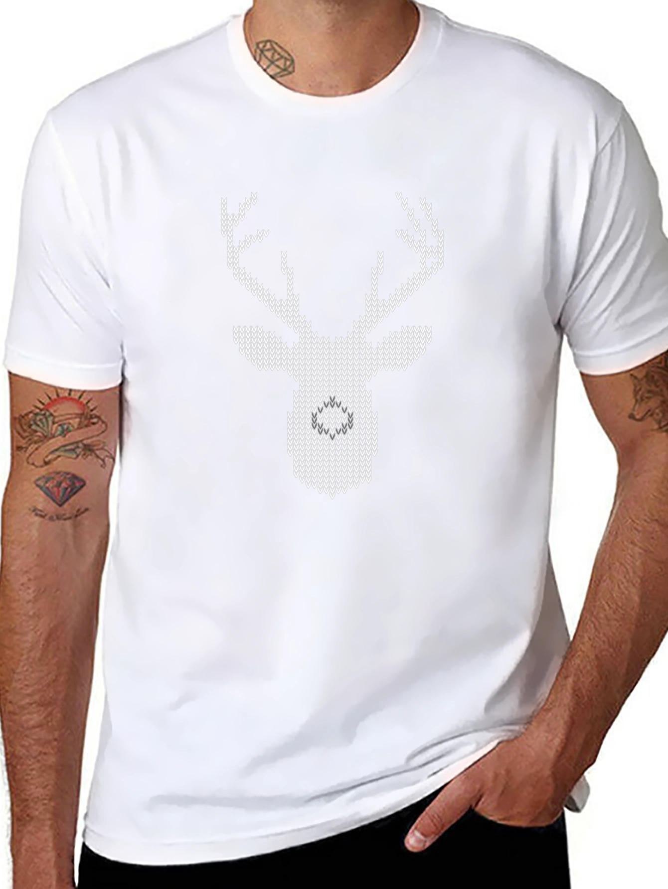 Knitted Reindeer T-Shirt - Holiday Festive Top