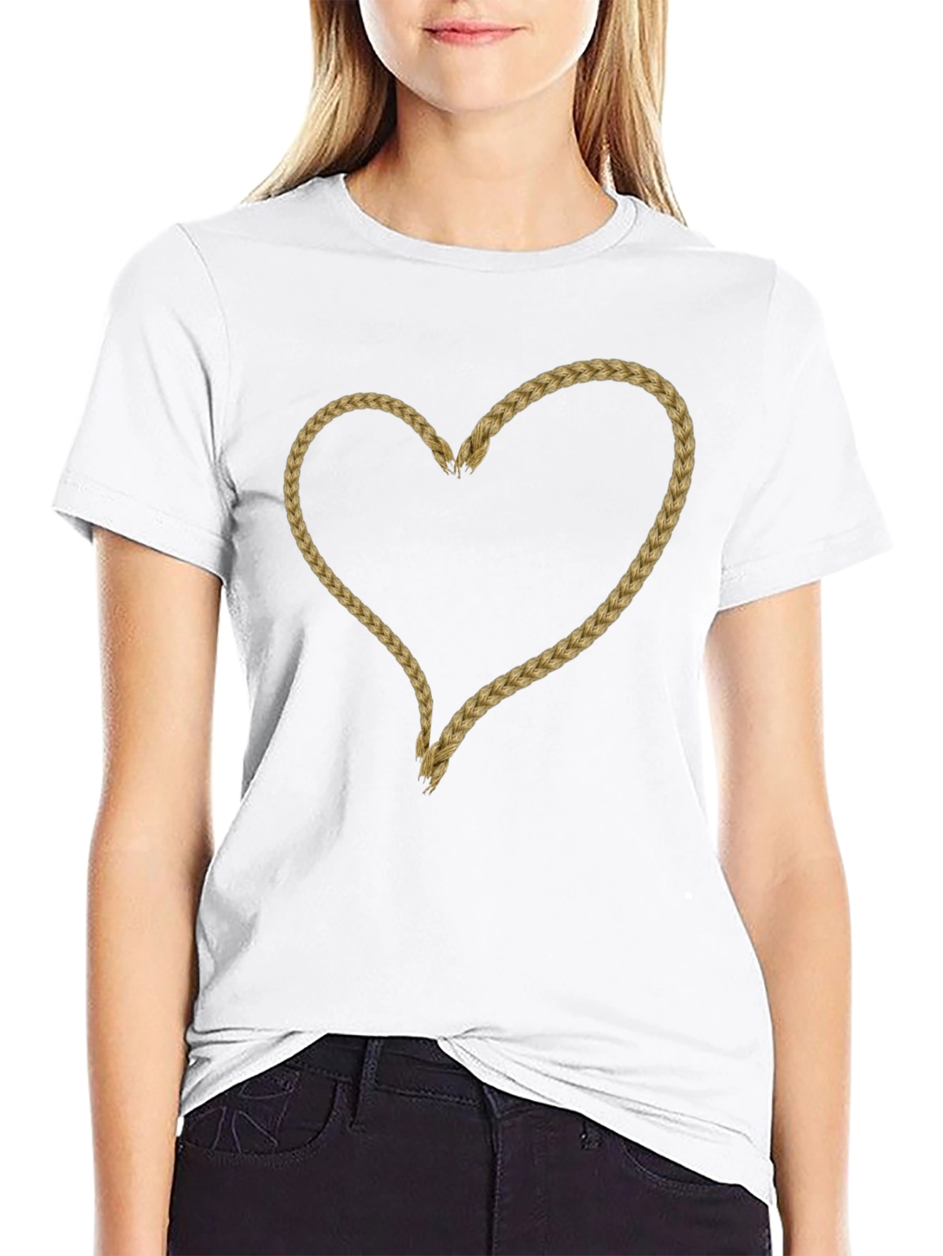 Braided Heart Graphic Tee - Soft Cotton Casual Wear