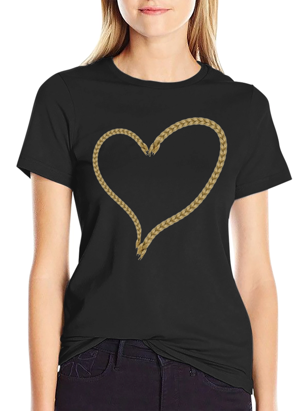 Braided Heart Graphic Tee - Soft Cotton Casual Wear