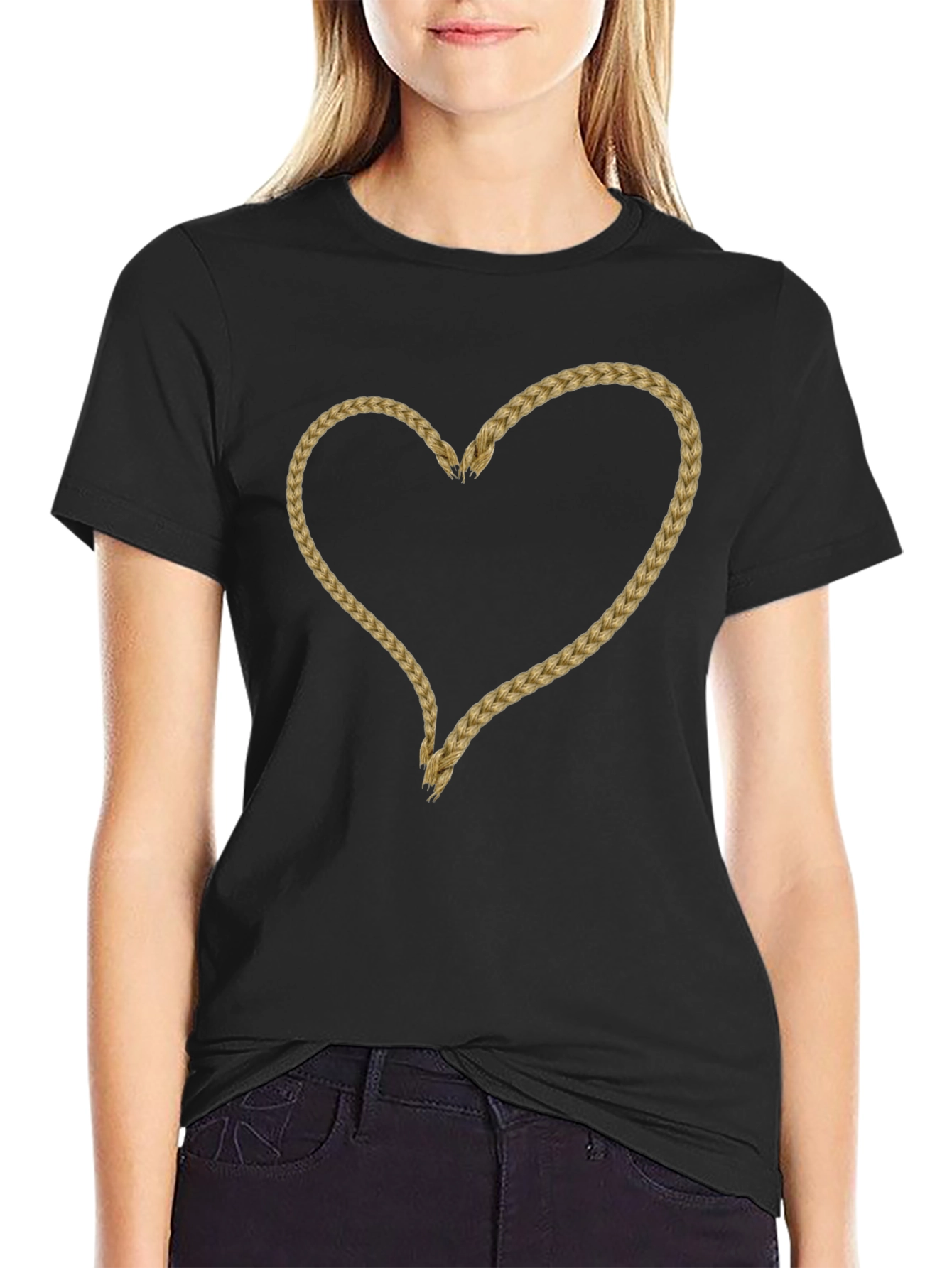 Braided Heart Graphic Tee - Soft Cotton Casual Wear