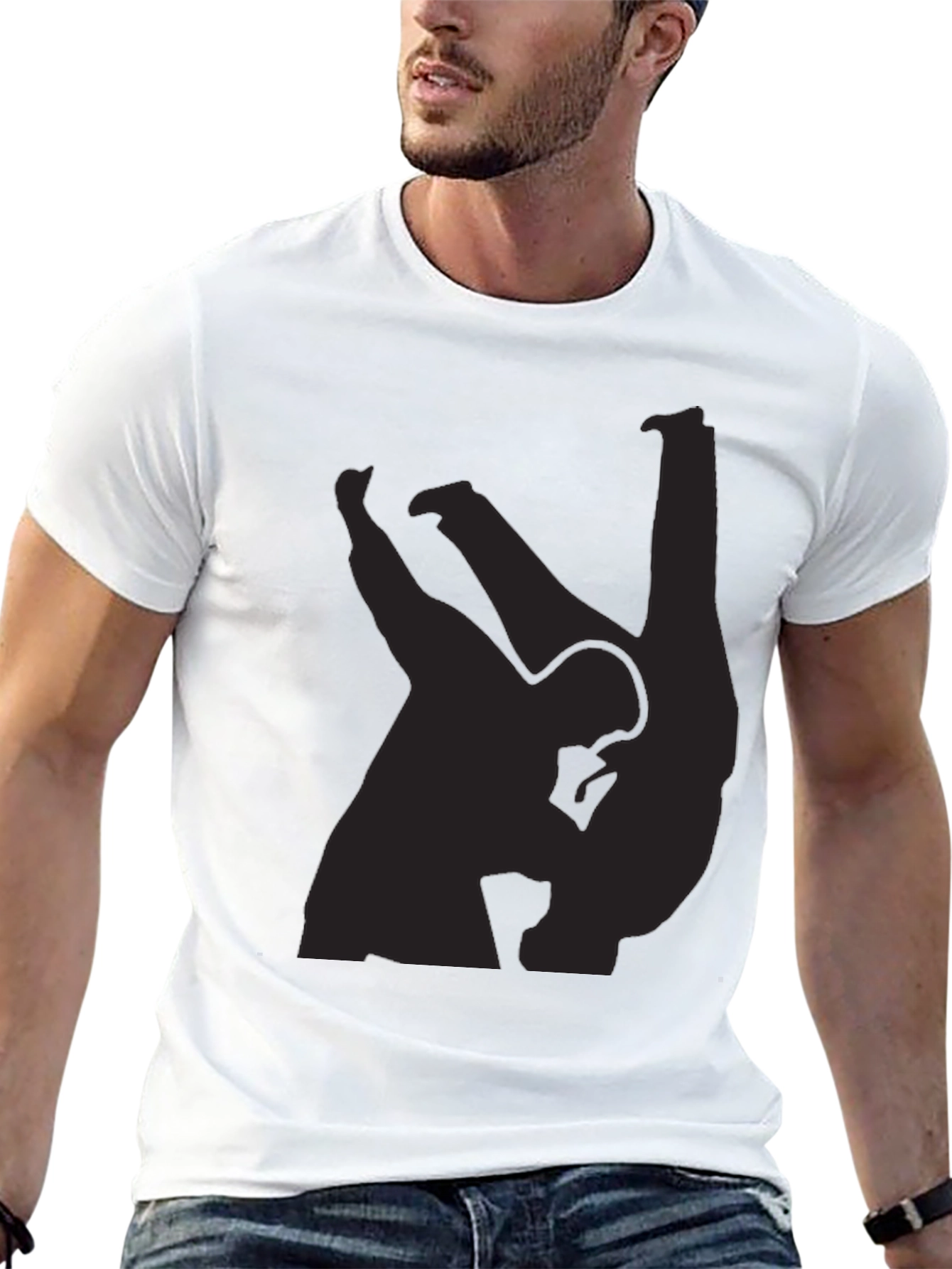Black T-Shirt with Wrestling Silhouette Graphic