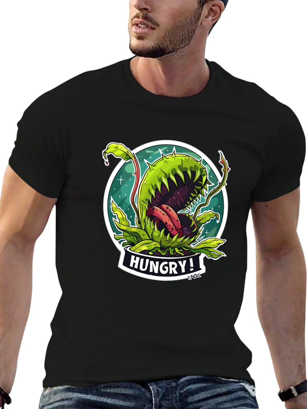 Hungry Plant Graphic T-Shirt - Black Cotton Tee