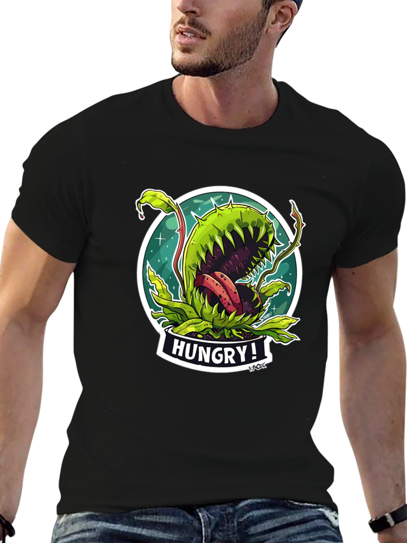 Hungry Plant Graphic T-Shirt - Black Cotton Tee