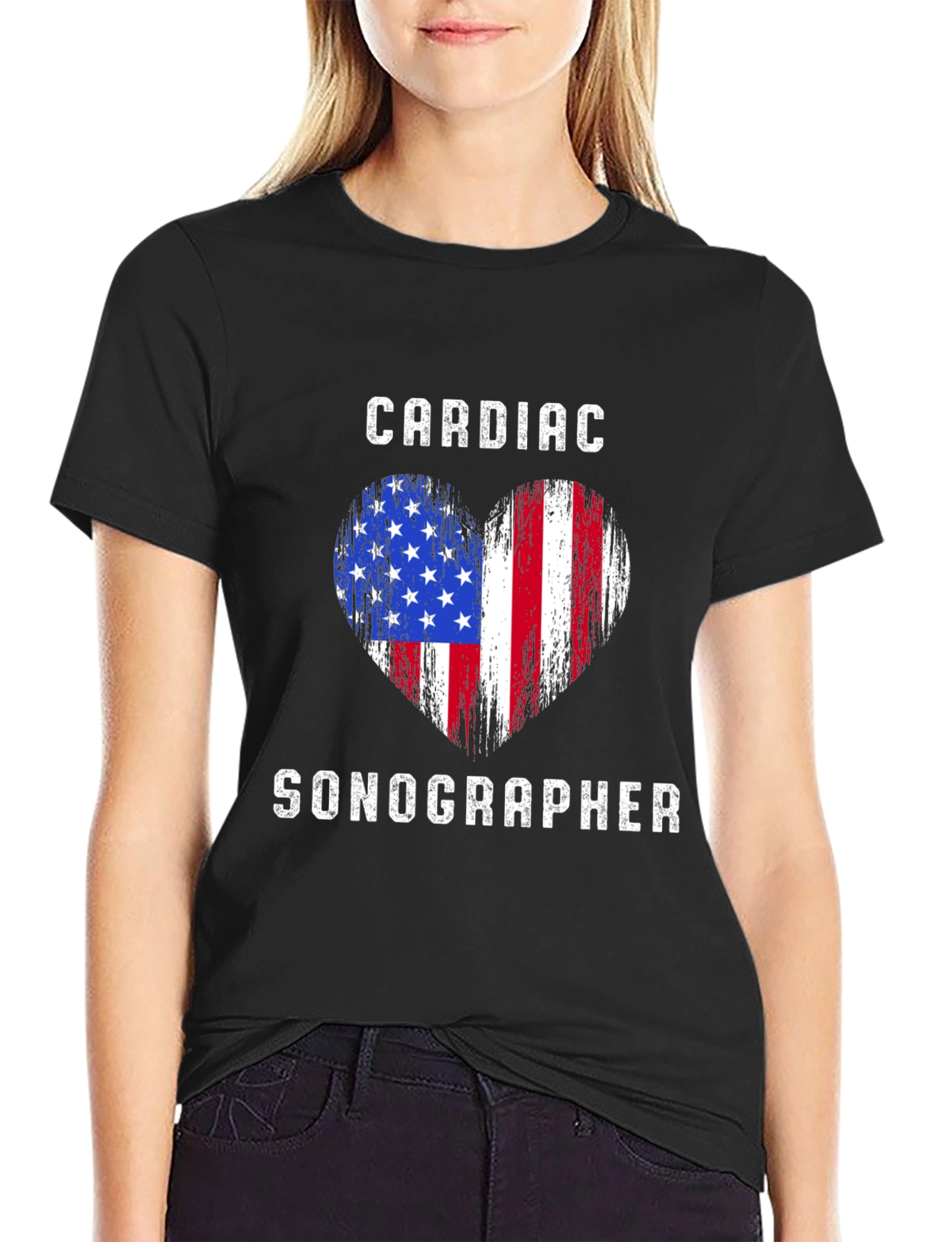 Cardiac Sonographer American Flag Heart T-Shirt