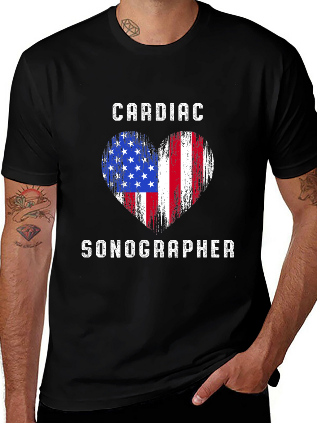 Cardiac Sonographer American Flag Heart T-Shirt