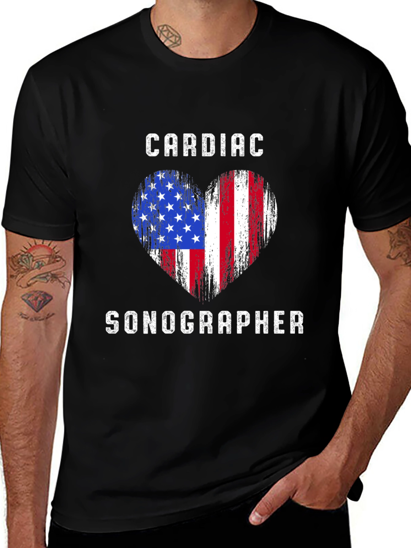 Cardiac Sonographer American Flag Heart T-Shirt