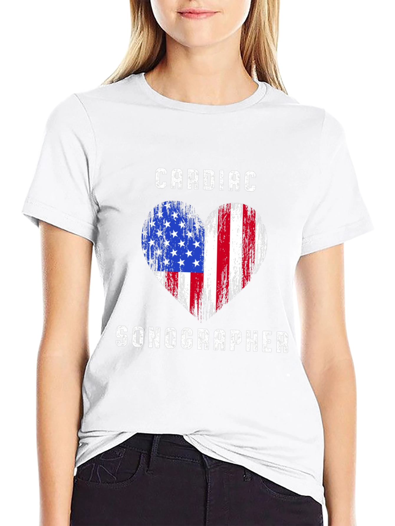 Cardiac Sonographer American Flag Heart T-Shirt