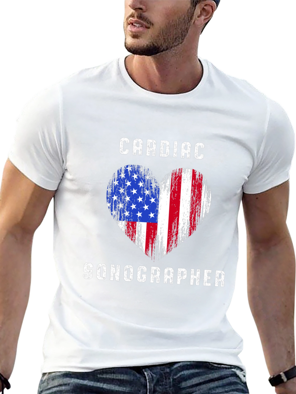 Cardiac Sonographer American Flag Heart T-Shirt
