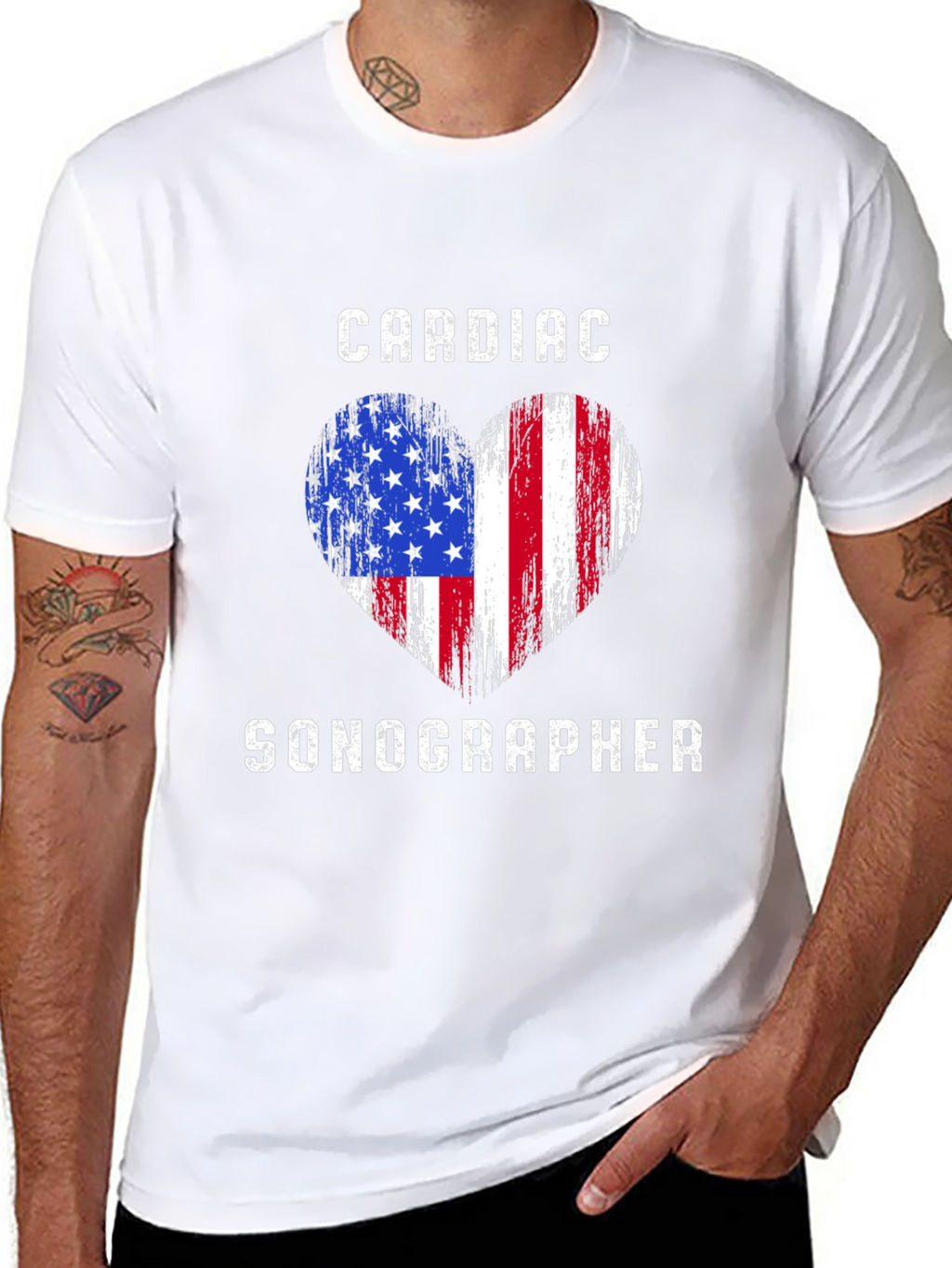 Cardiac Sonographer American Flag Heart T-Shirt