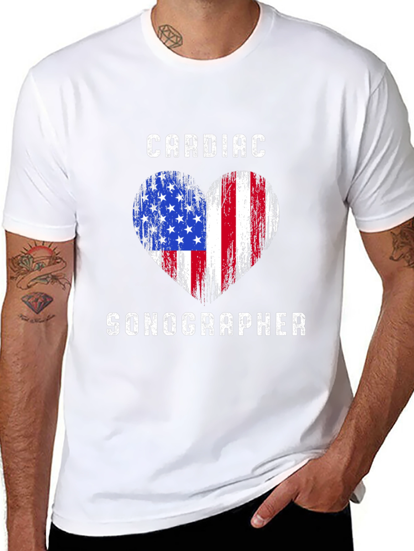 Cardiac Sonographer American Flag Heart T-Shirt