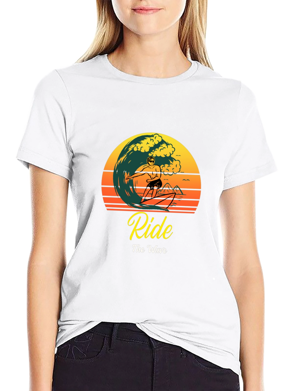 Ride the Wave Black T-Shirt Surfer Graphic Tee