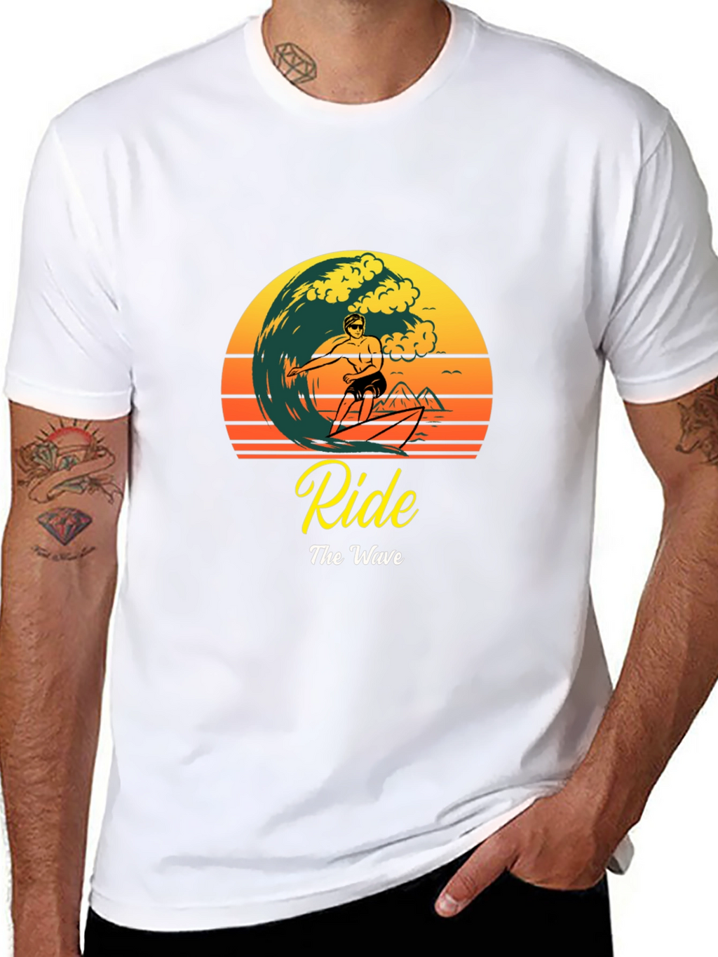 Ride the Wave Black T-Shirt Surfer Graphic Tee