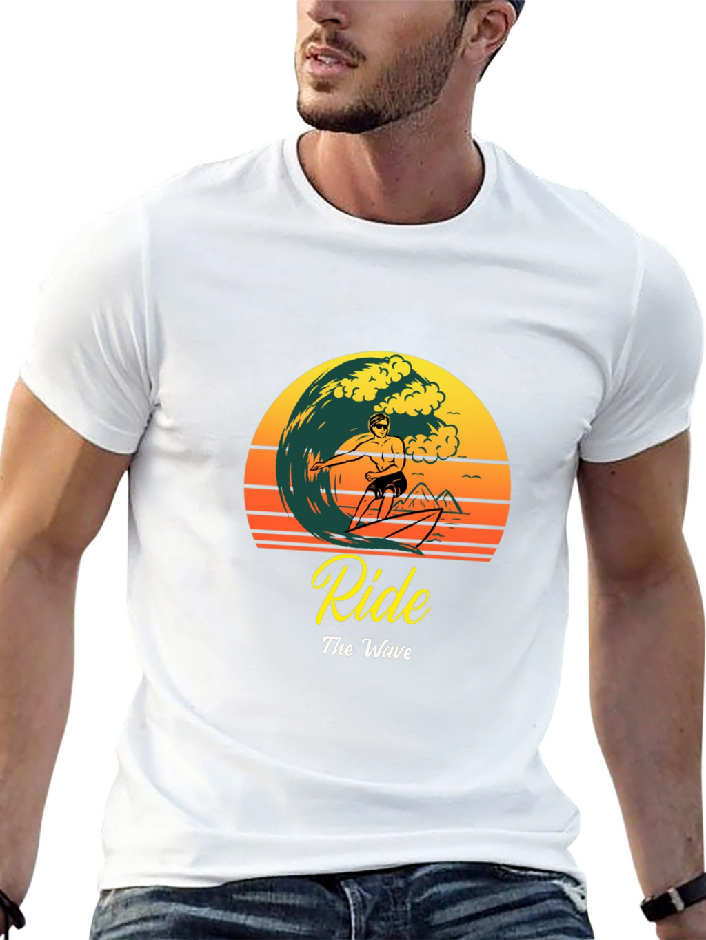 Ride the Wave Black T-Shirt Surfer Graphic Tee