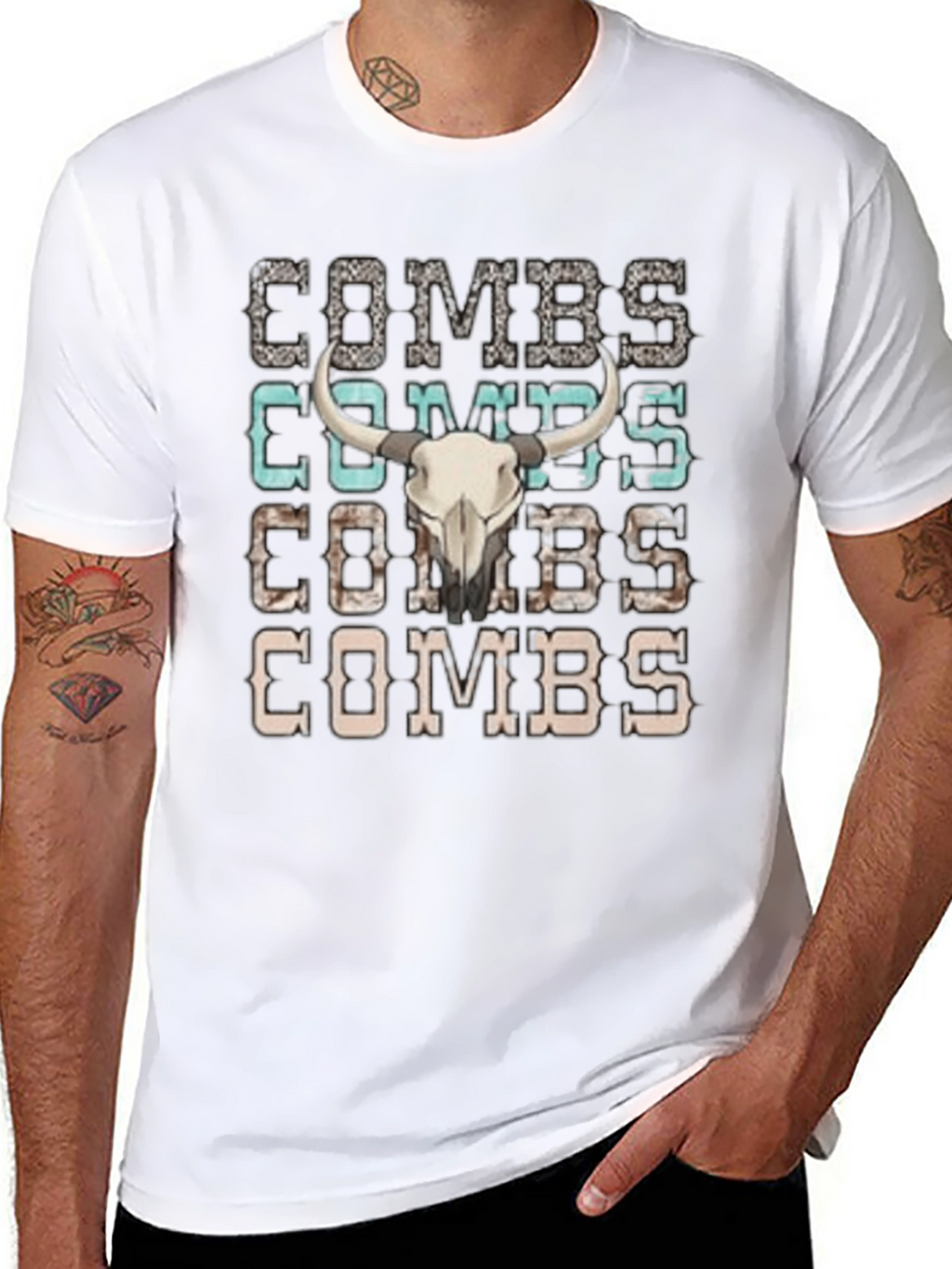 Combs Bull Skull Graphic T-Shirt