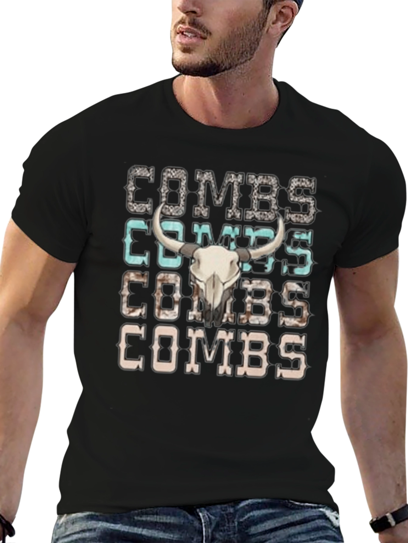 Combs Bull Skull Graphic T-Shirt