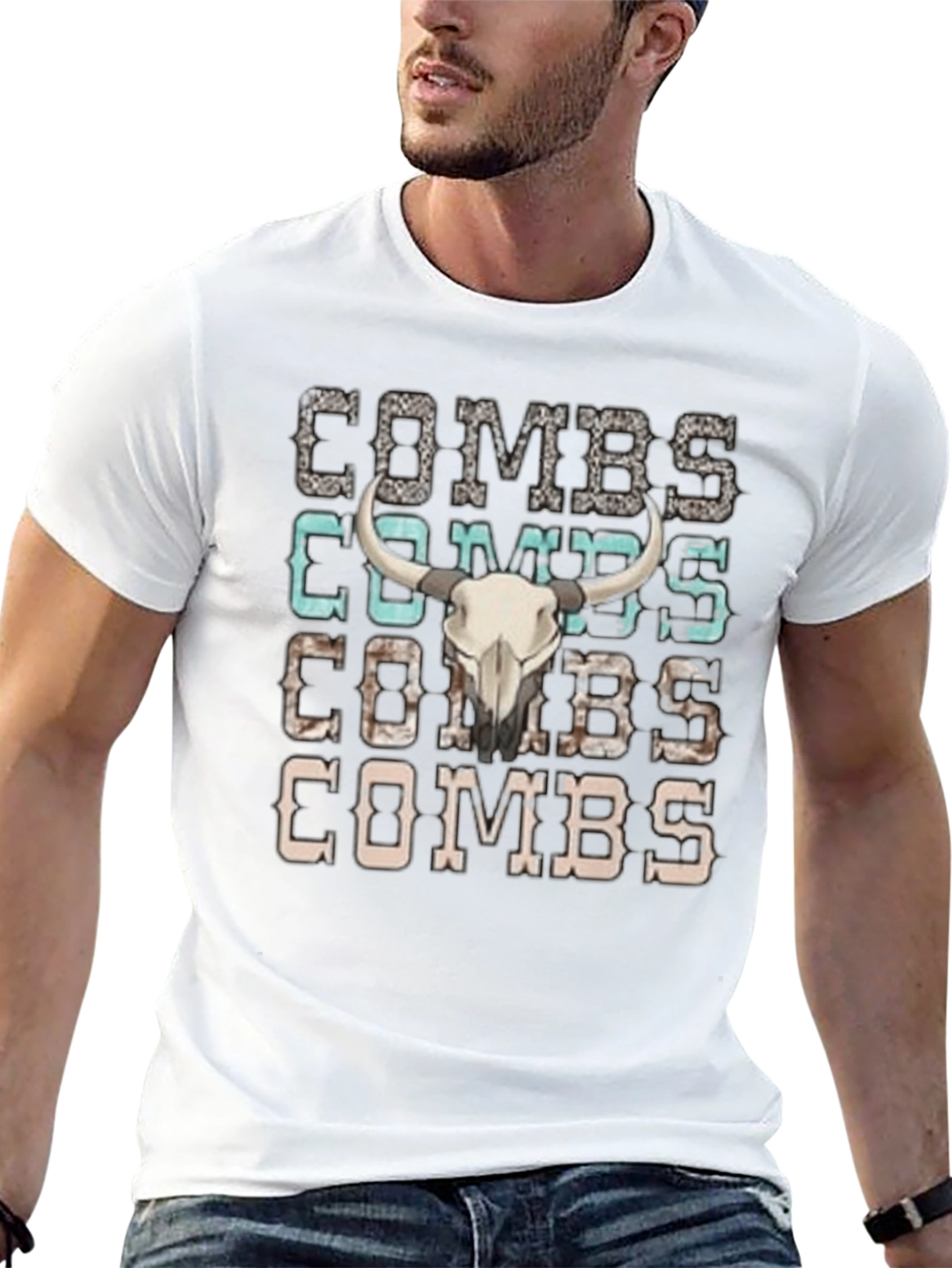 Combs Bull Skull Graphic T-Shirt