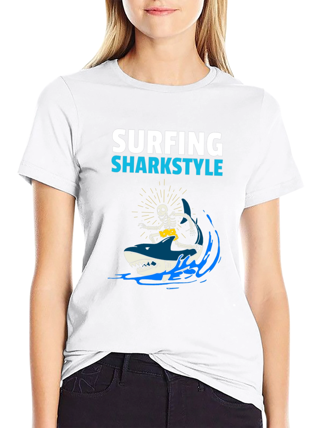 Surfing Sharkstyle Skeleton Graphic T-Shirt