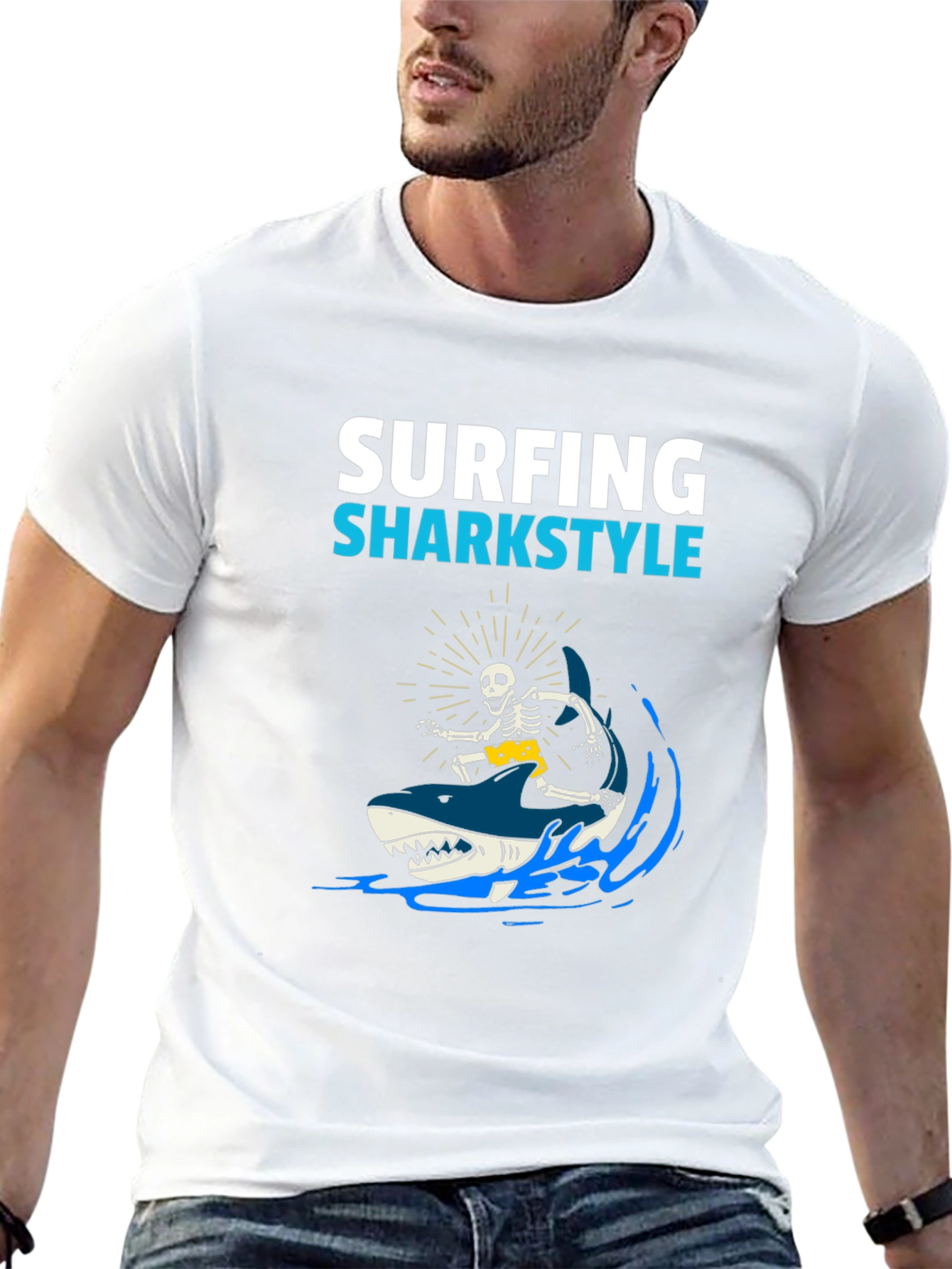 Surfing Sharkstyle Skeleton Graphic T-Shirt