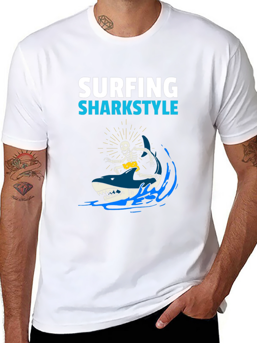 Surfing Sharkstyle Skeleton Graphic T-Shirt