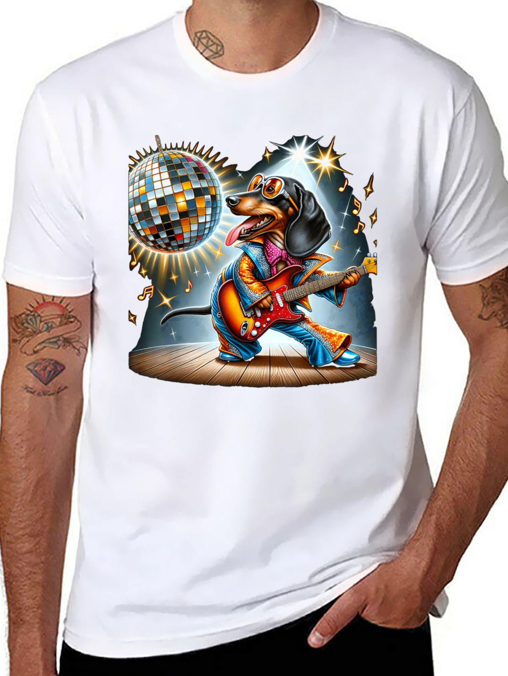 Dachshund Guitarist Graphic Tee