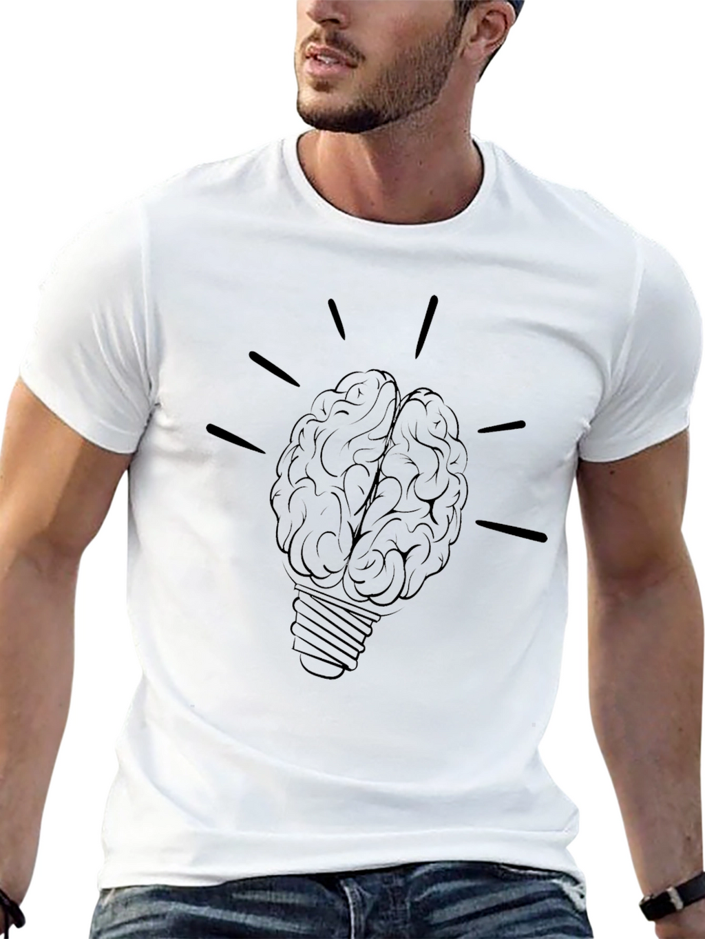 Brain Lightbulb Graphic Tee - Black